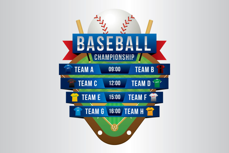 具有团队竞争背景的棒球锦标赛矢量图