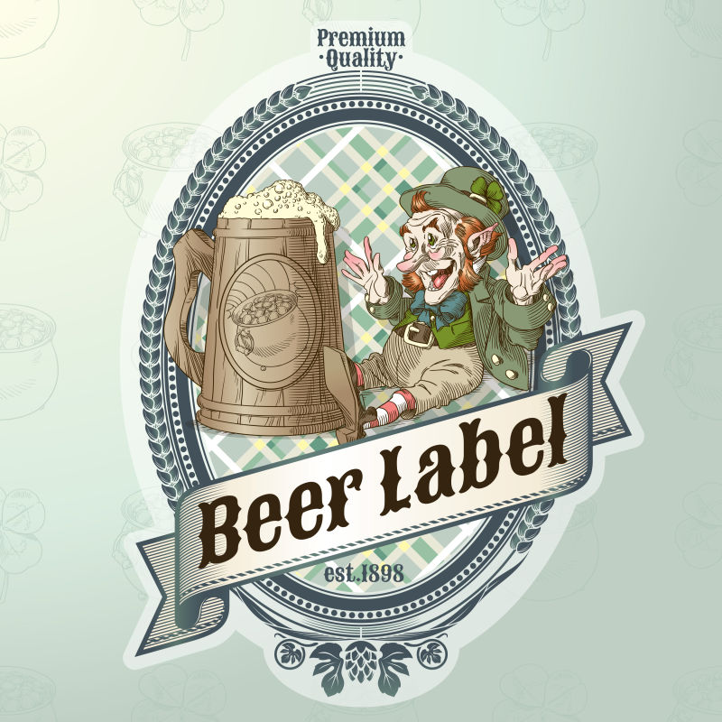 抽象矢量啤酒精灵元素的复古标签设计