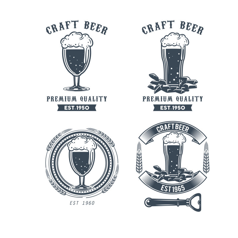 创意矢量现代单色啤酒标签设计
