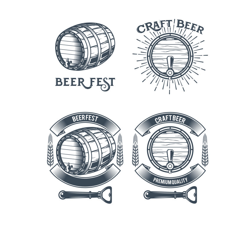 创意矢量啤酒木桶元素的标签设计
