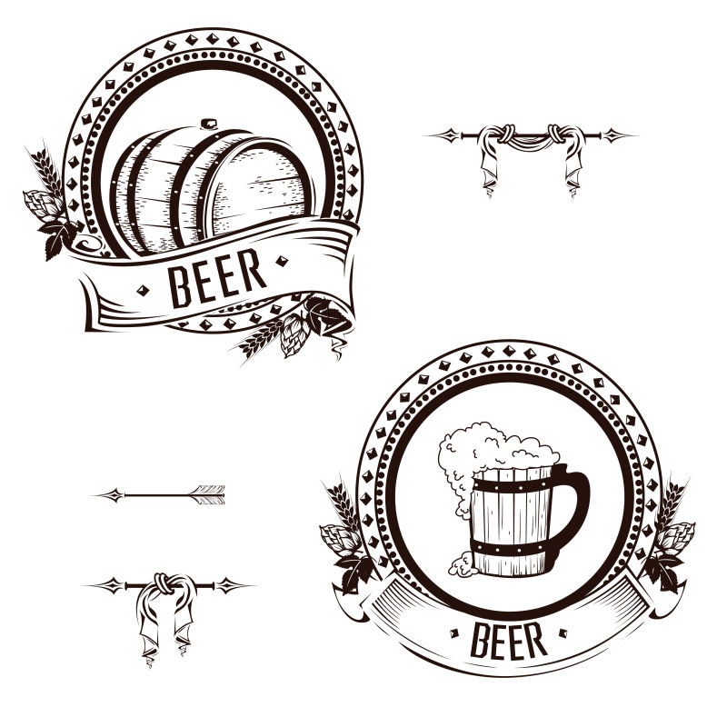 矢量啤酒元素的抽象复古标签设计