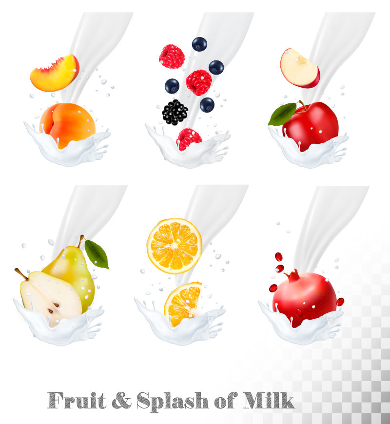 创意矢量平面风格的水果牛奶插图