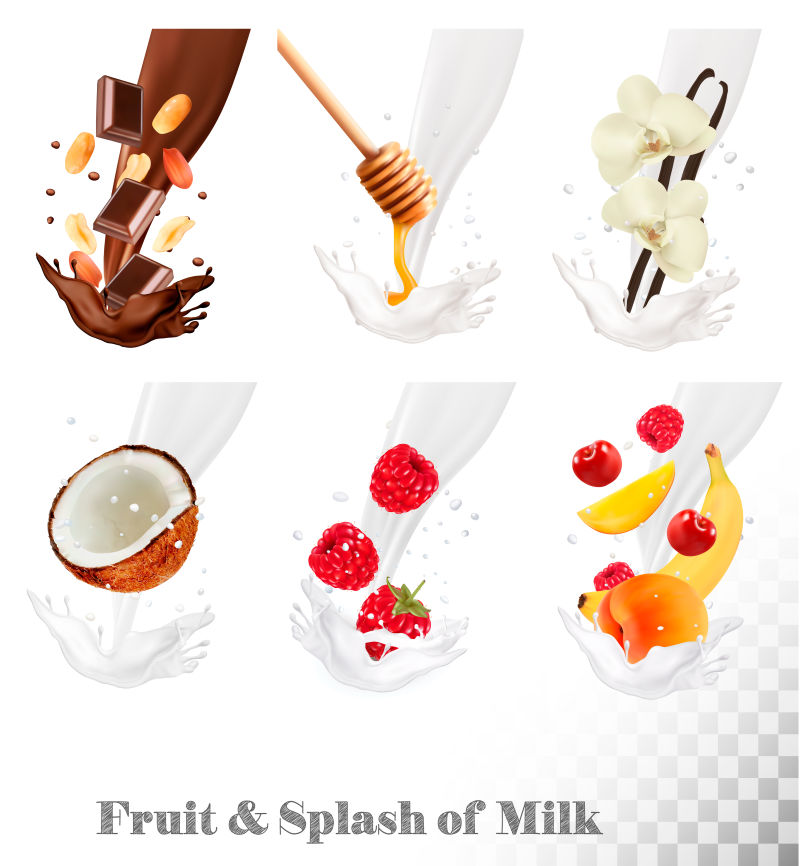 矢量现代水果牛奶创意插图