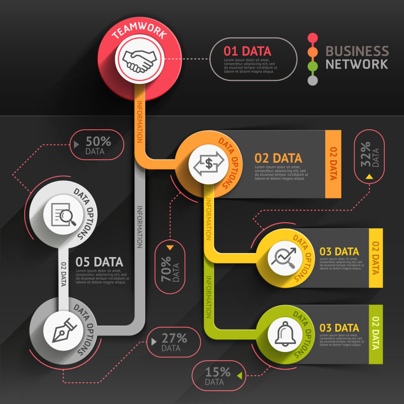 创意矢量彩色图标标签元素的信息图表设计