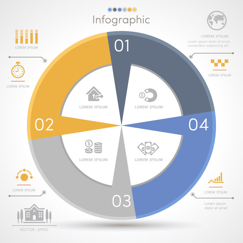 创意矢量圆形四个步骤的信息图表
