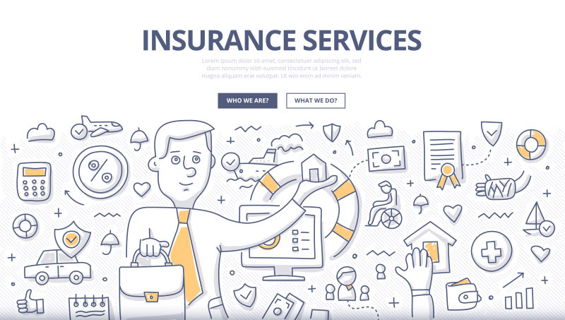 抽象矢量保险服务主题的涂鸦设计插图