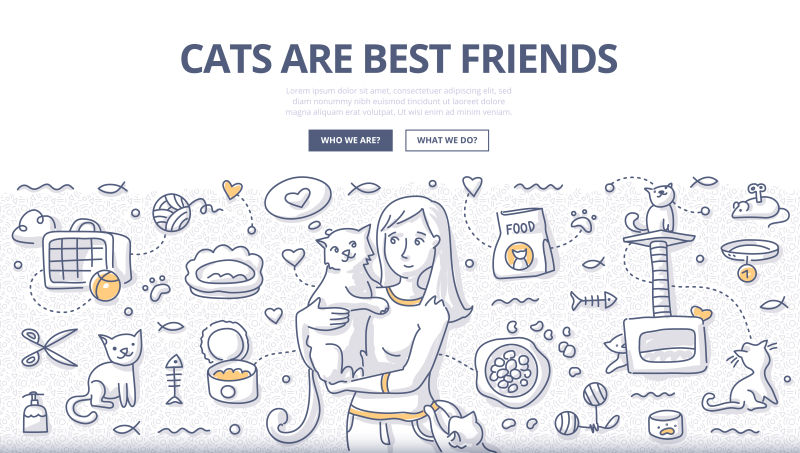 矢量关爱猫咪主题的平面涂鸦设计插图