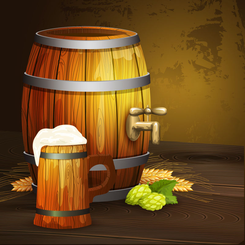 抽象矢量啤酒主题的平面插图设计