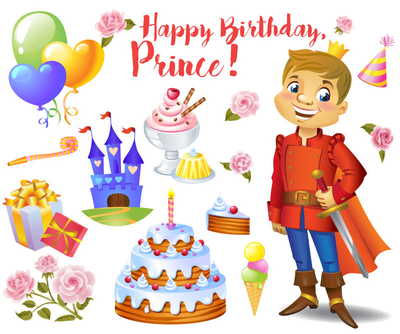 抽象矢量王子生日快乐设计元素插图