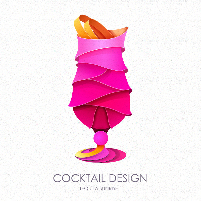 创意矢量粉色鸡尾酒主题平面标志设计