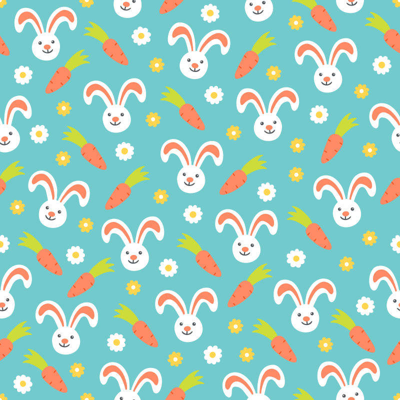 创意矢量复活节兔子元素的无缝背景设计