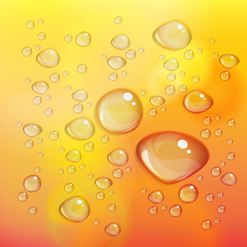 创意矢量透明水滴元素的橙色背景