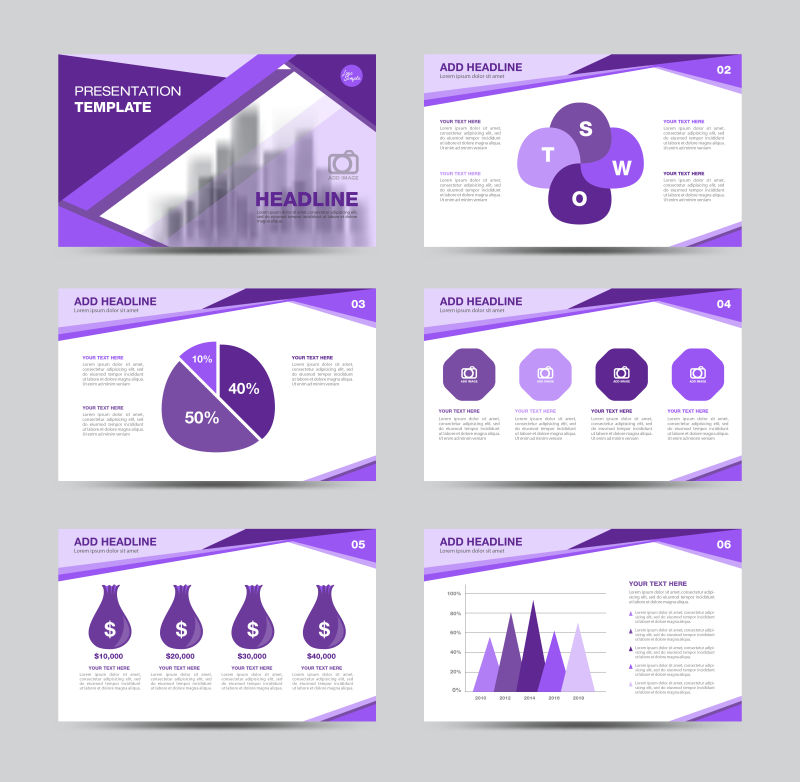 抽象矢量紫色主题的商业宣传幻灯片设计
