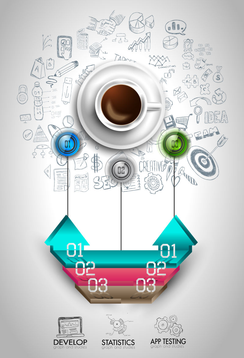 抽象矢量现代咖啡元素的商业信息图表