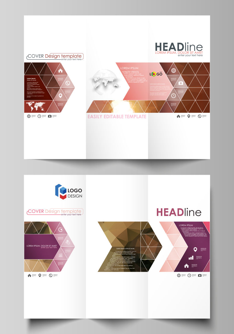 彩色的三折企业宣传手册矢量设计