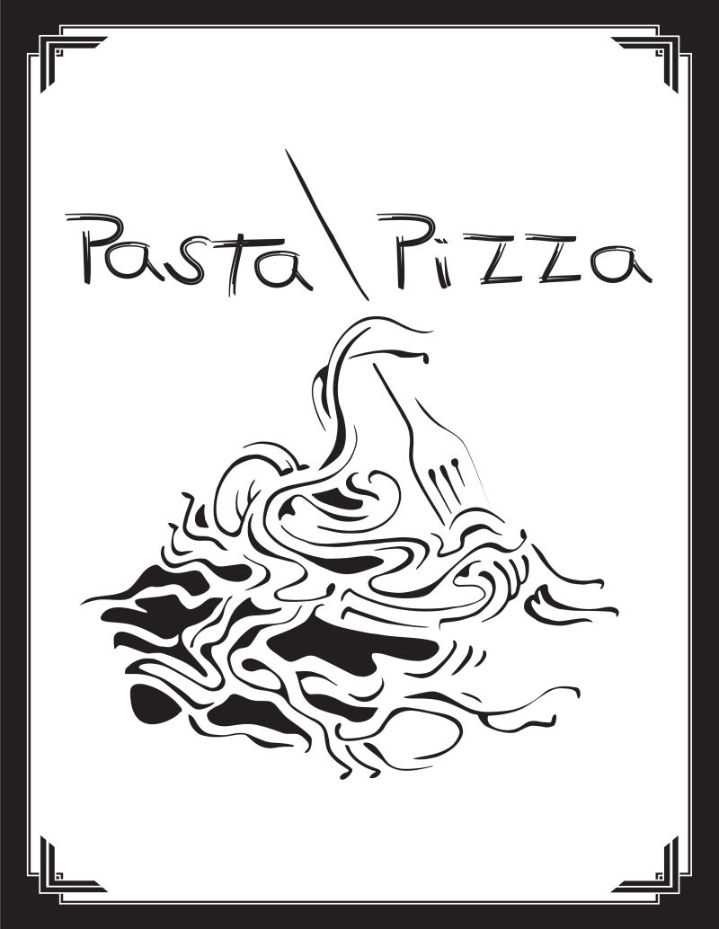 抽象矢量披萨店的手绘标志设计