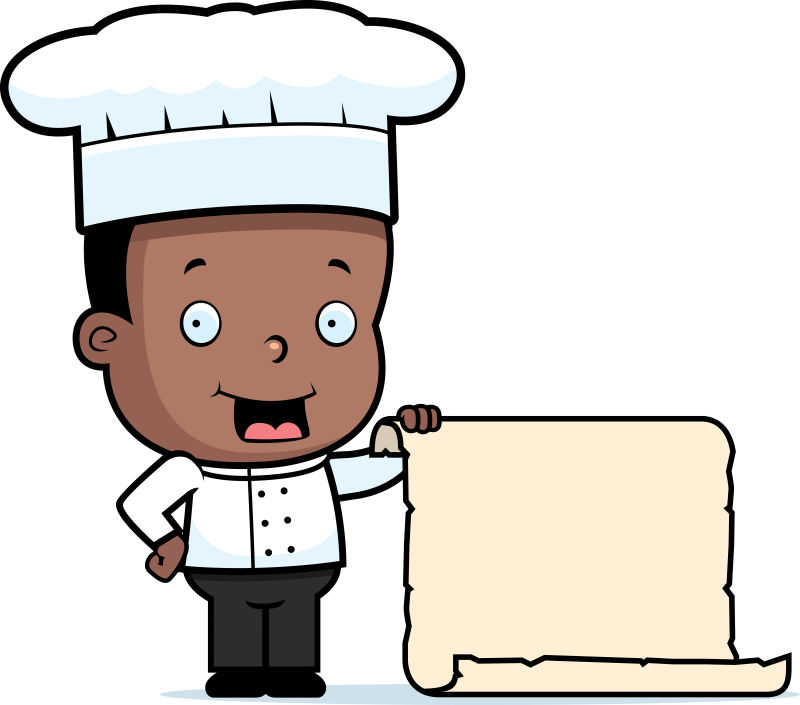 矢量拿着空白纸张的卡通黑人厨师