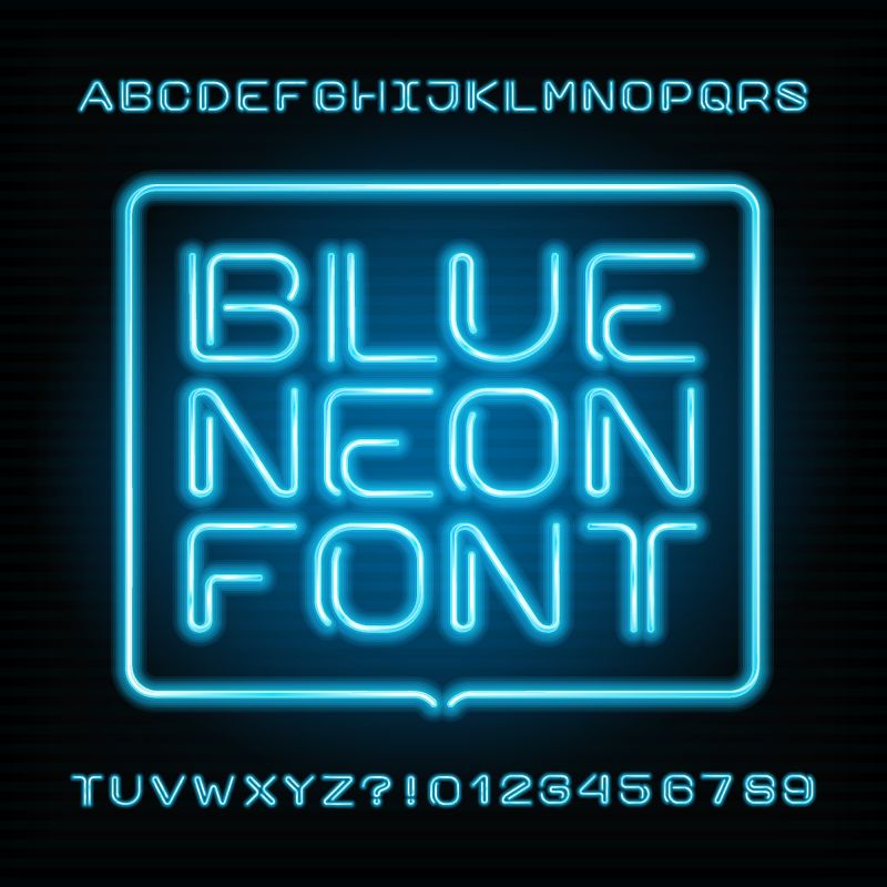 创意矢量蓝色发光霓虹灯字体设计