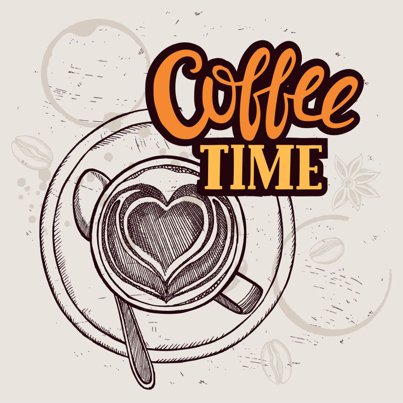 抽象矢量卡通咖啡时间标志设计