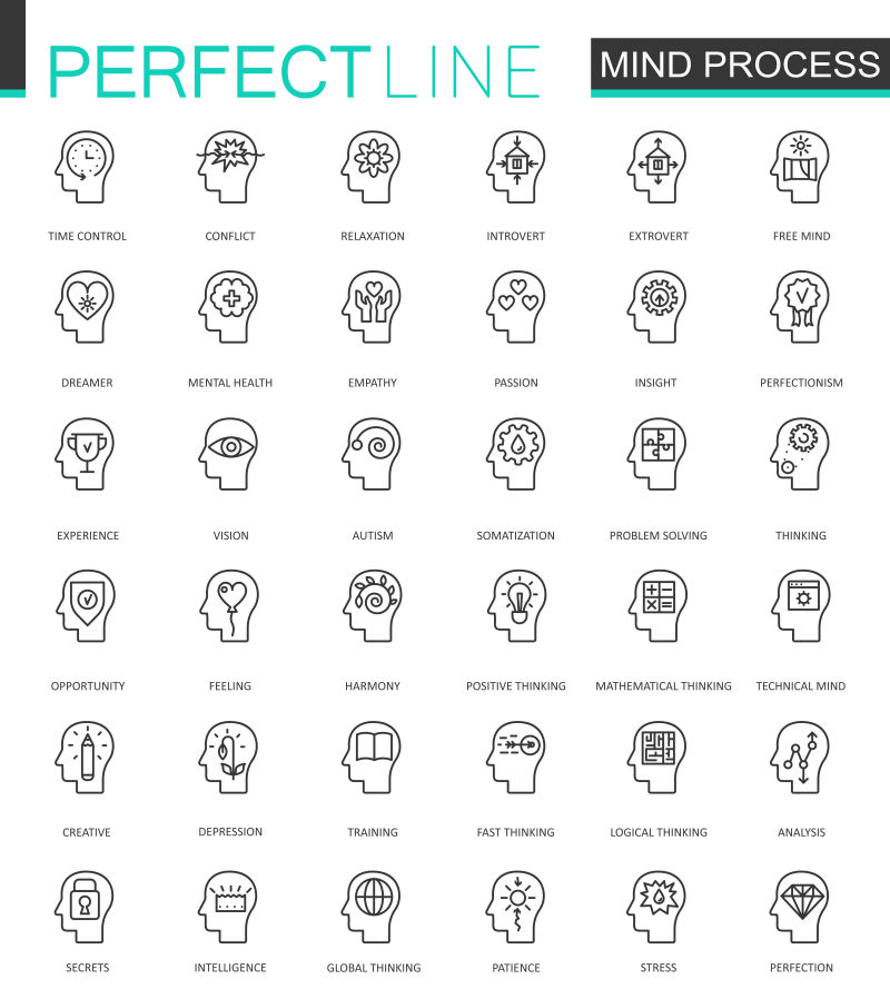 抽象矢量现代人脑进程的线性图标设计