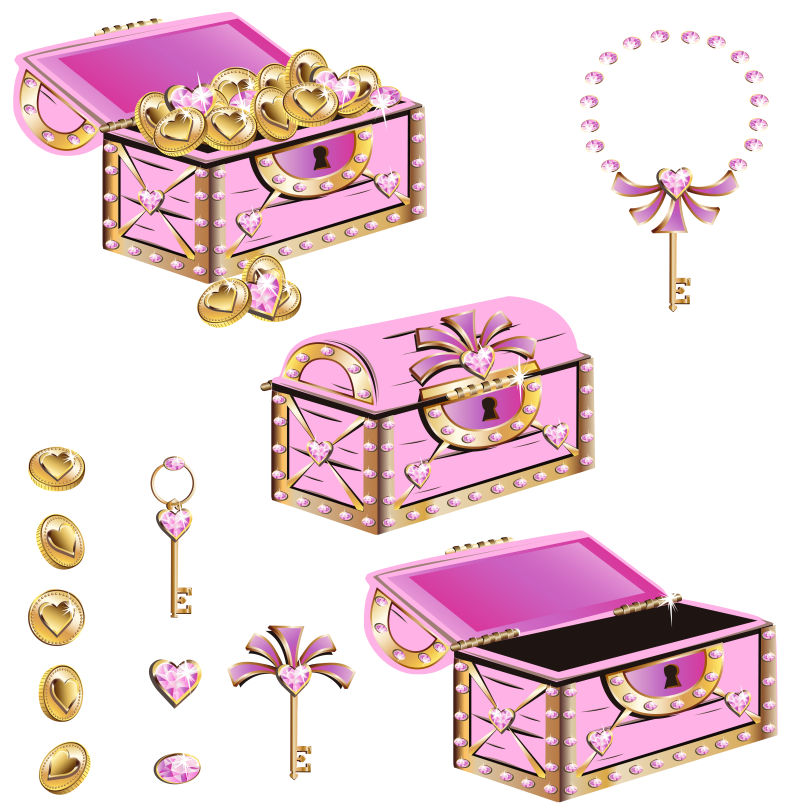 抽象矢量粉色宝藏箱子设计