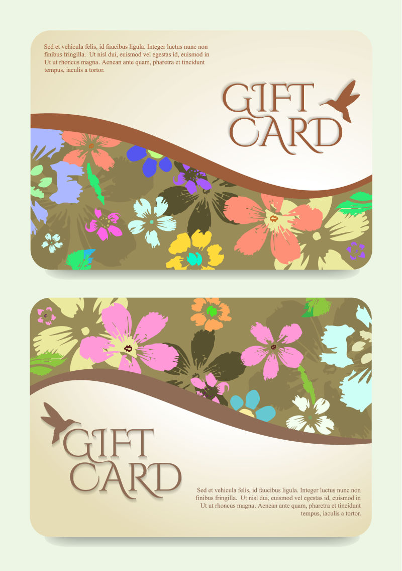 矢量抽象手绘花卉元素的礼品卡设计