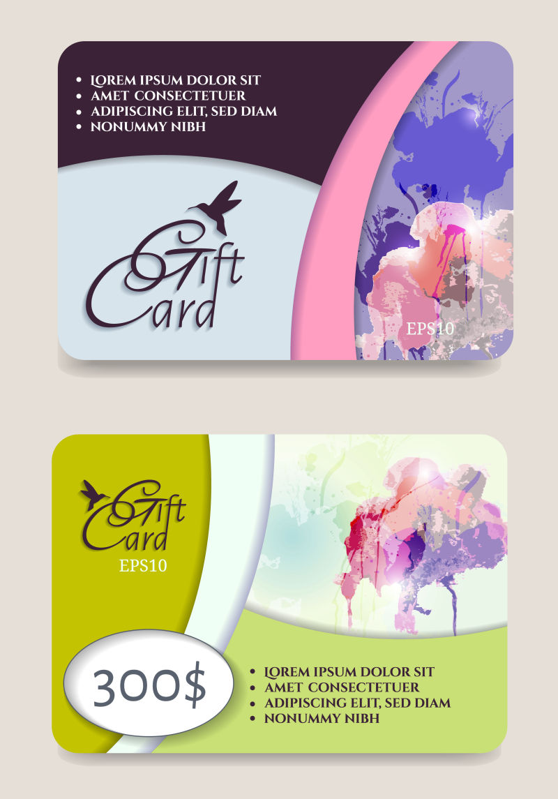 抽象矢量花卉元素的礼品卡设计