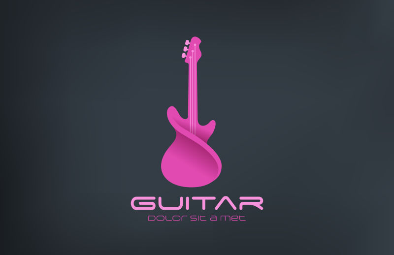 矢量粉色扭曲吉他标志设计