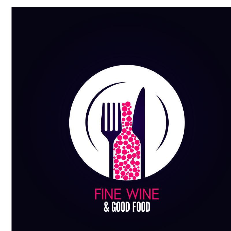 创意矢量红酒和西餐主题图标设计