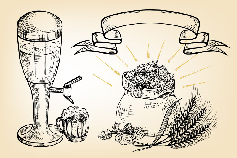 抽象矢量手绘啤酒设计元素