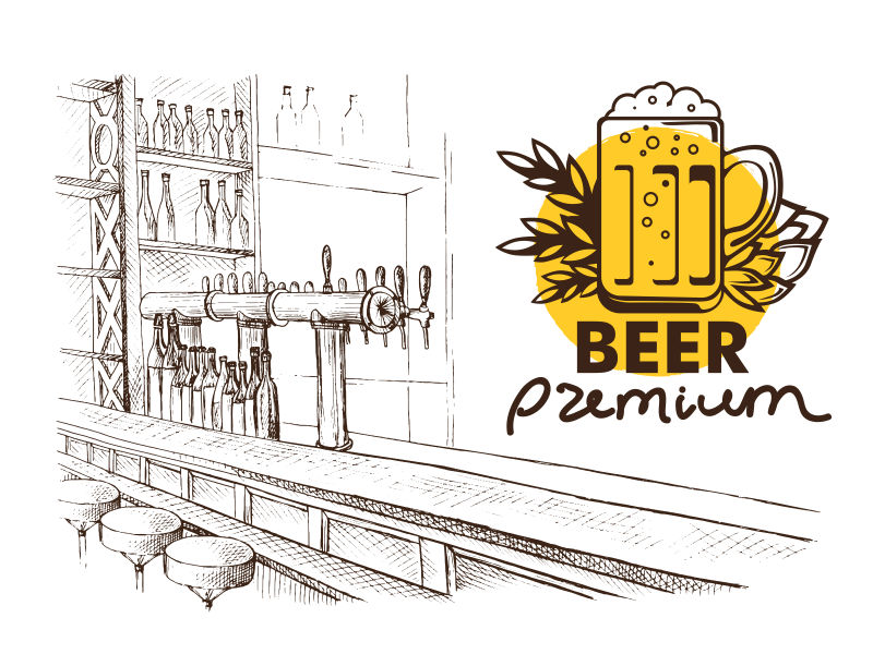 抽象矢量现代手绘啤酒工厂设计插图