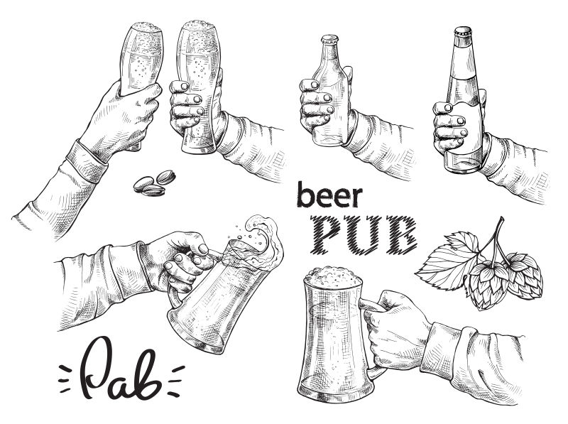 矢量手绘啤酒设计元素插图