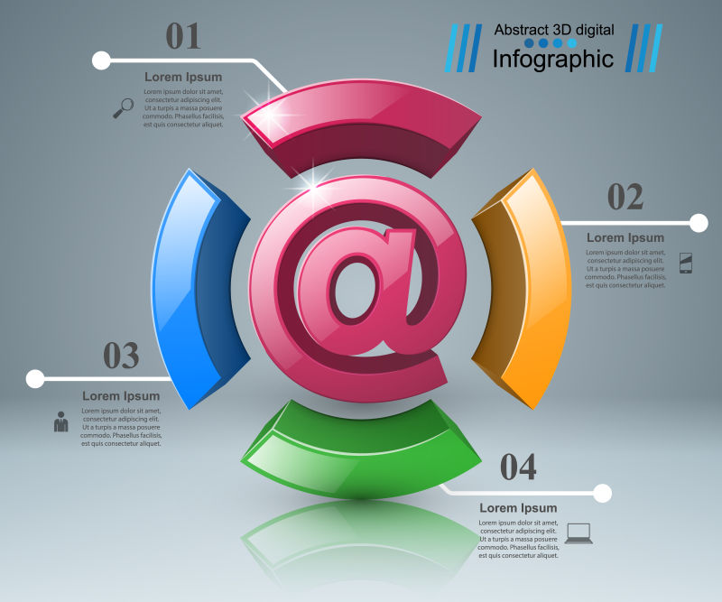 抽象矢量彩色立体电邮图标元素信息图表设计