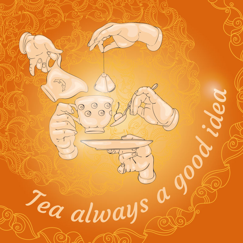 创意矢量现代手绘下午茶主题的平面插图设计