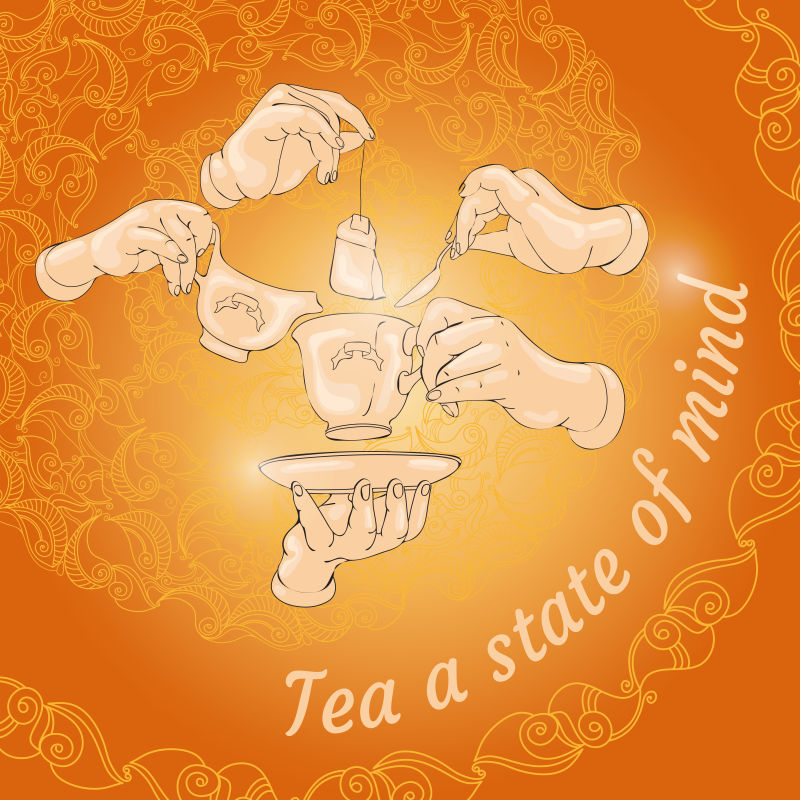 创意矢量喝茶主题的平面设计插图