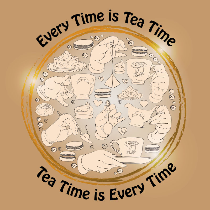 抽象矢量现代喝茶元素设计插图