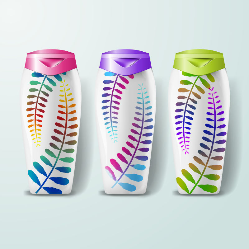 创意矢量彩色叶子元素的包装瓶设计