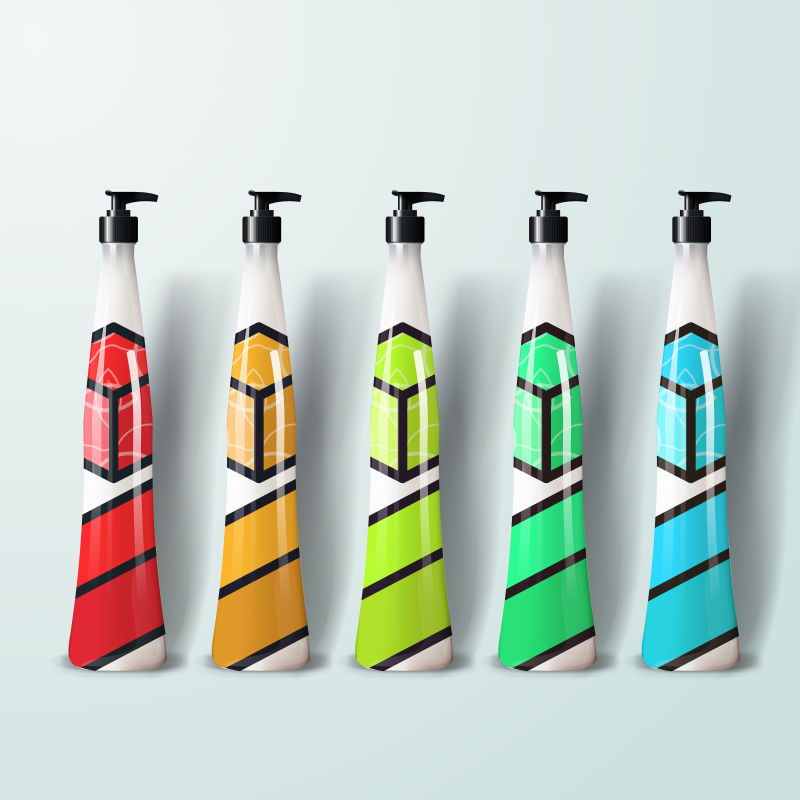 抽象矢量现代彩色几何风格的包装瓶设计