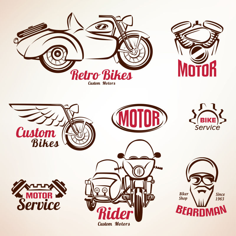 抽象矢量细线风格的摩托车标志设计