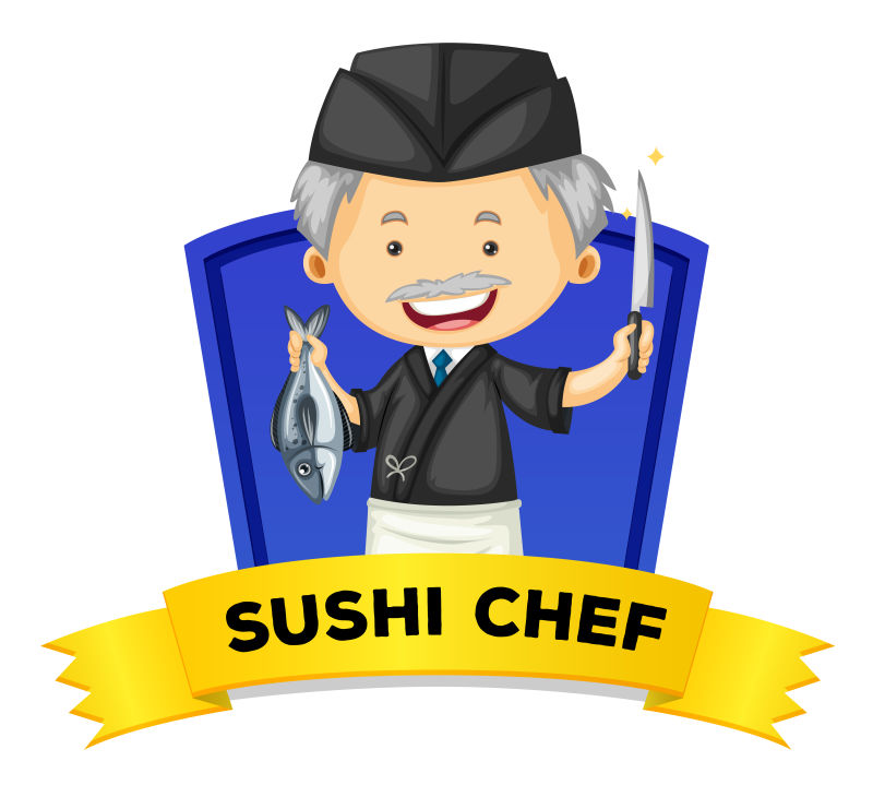 抽象矢量寿司厨师插图
