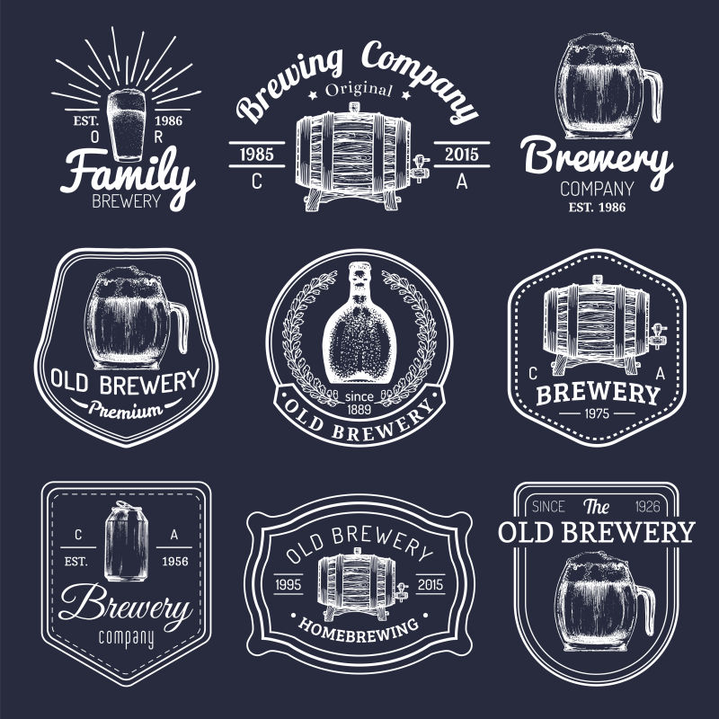 抽象矢量复古白色啤酒厂标签设计