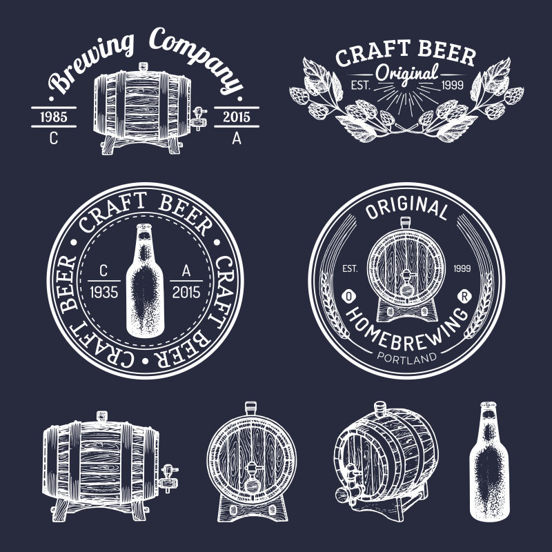 创意矢量白色啤酒主题标签设计