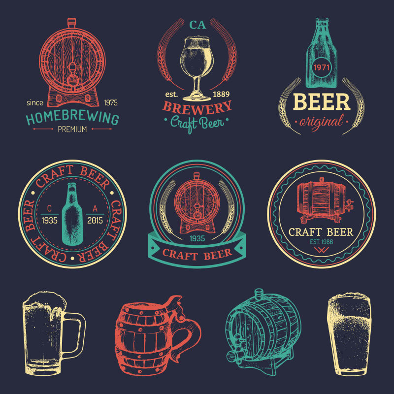 抽象矢量现代彩色啤酒厂概念图标设计元素