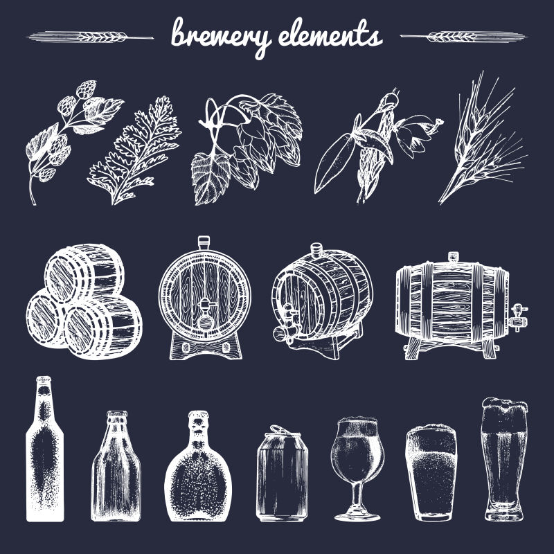 抽象矢量现代啤酒主题的手绘风格图标设计元素