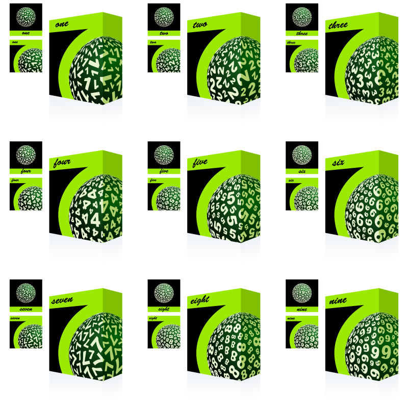 创意矢量现代绿色数字元素的包装盒设计