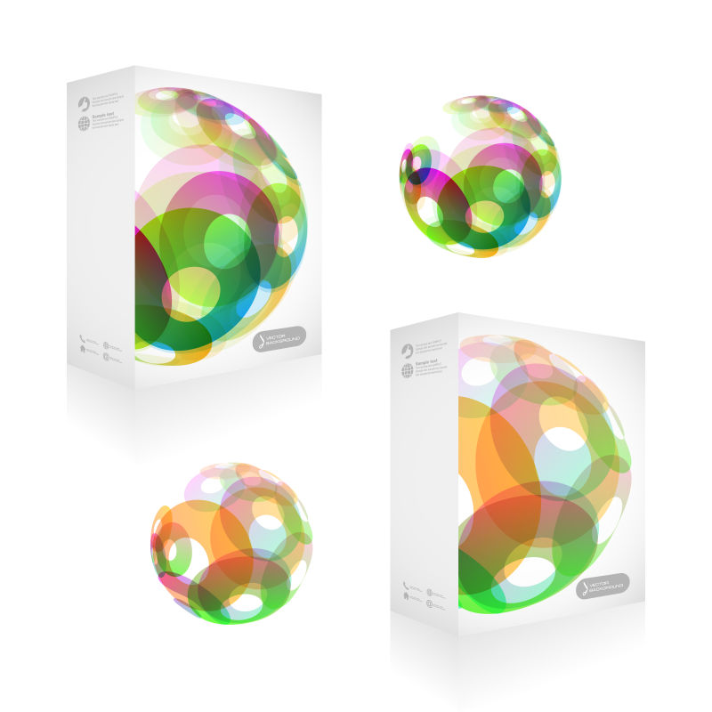 抽象矢量彩色圆环元素的立体包装盒设计