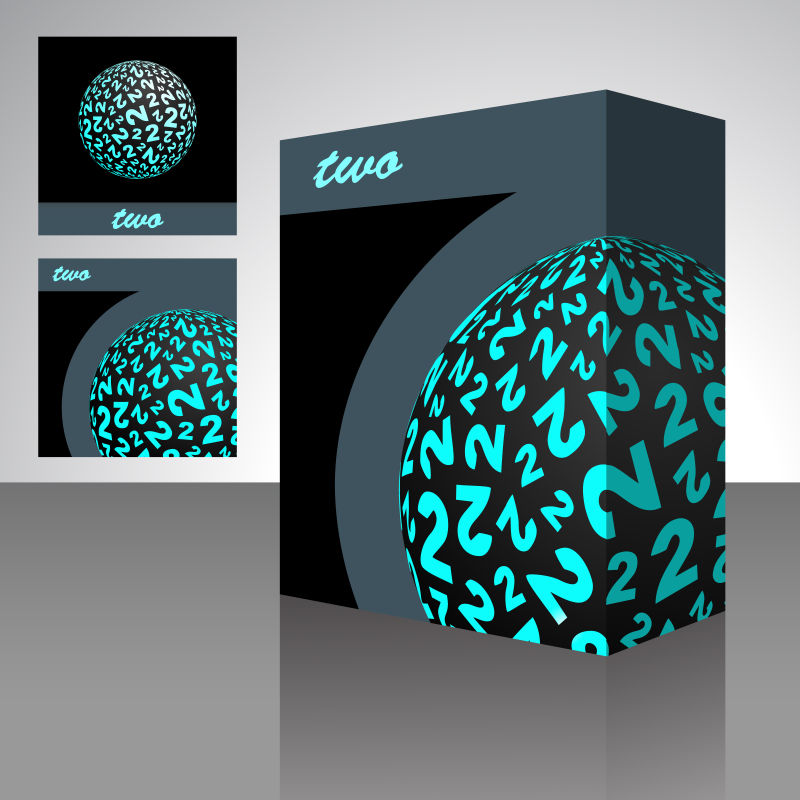 抽象矢量蓝色数字2元素的立体包装盒设计