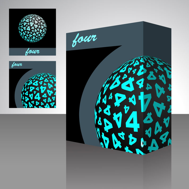 创意矢量蓝色数字4元素的立体包装盒设计