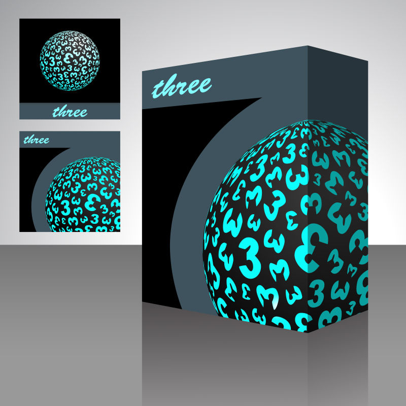 抽象矢量蓝色数字3元素的立体包装盒设计