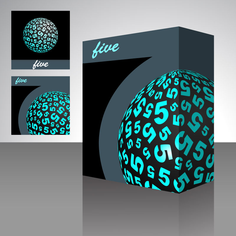 创意矢量蓝色数字5元素的立体包装盒设计